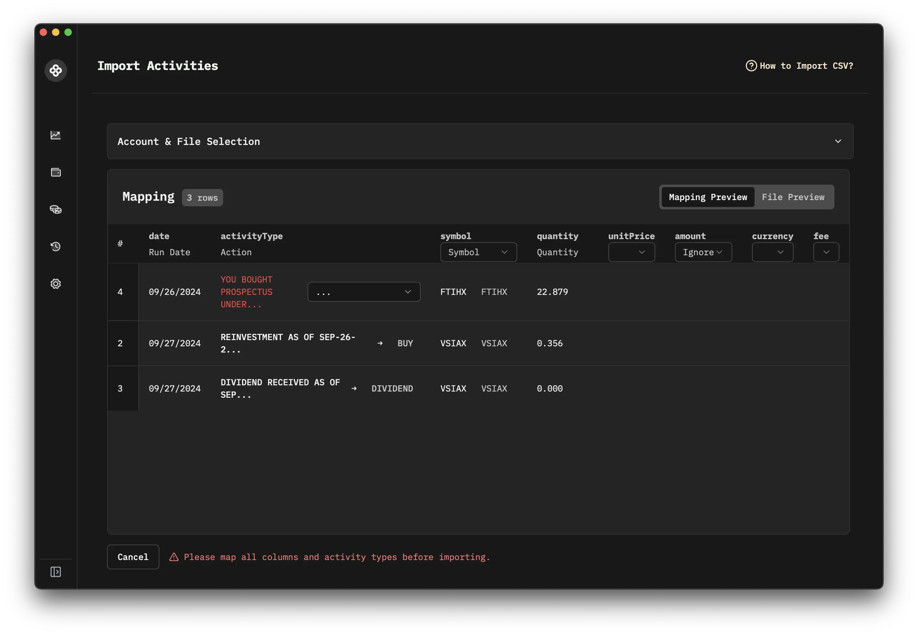 CSV import Mapping