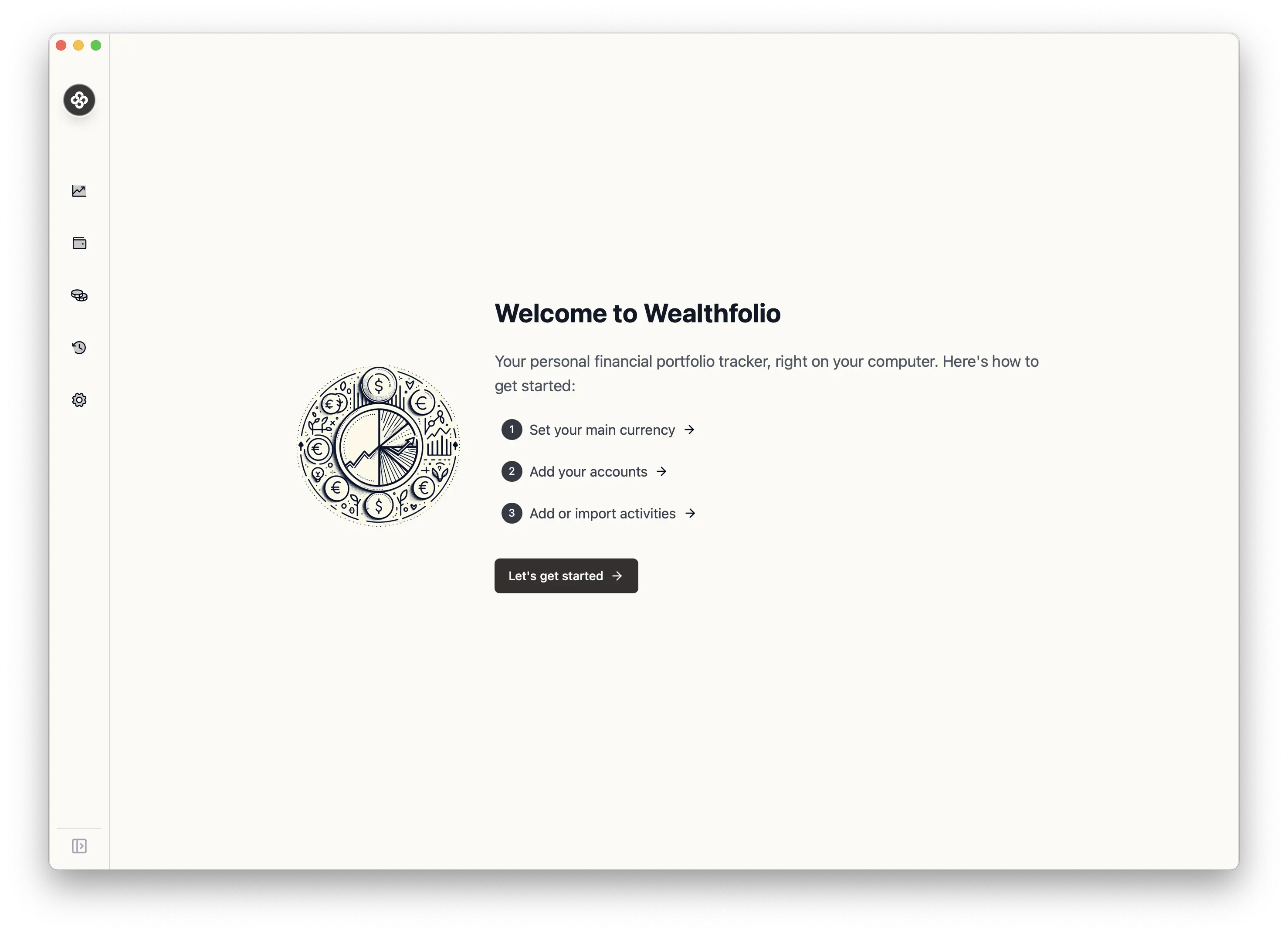 Wealthfolio Onboarding Screen